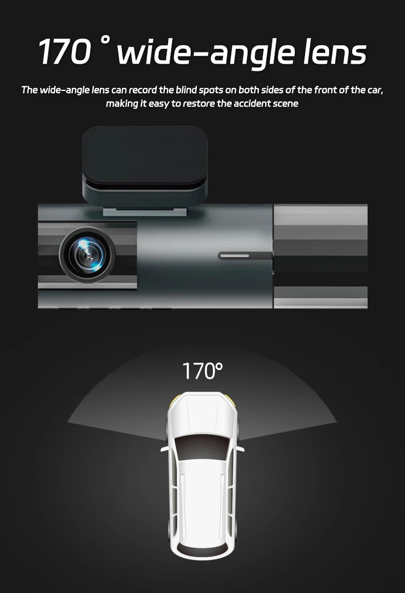 1080P 3-Way WiFi Dash Cam Front Inside Rear with Night Vision