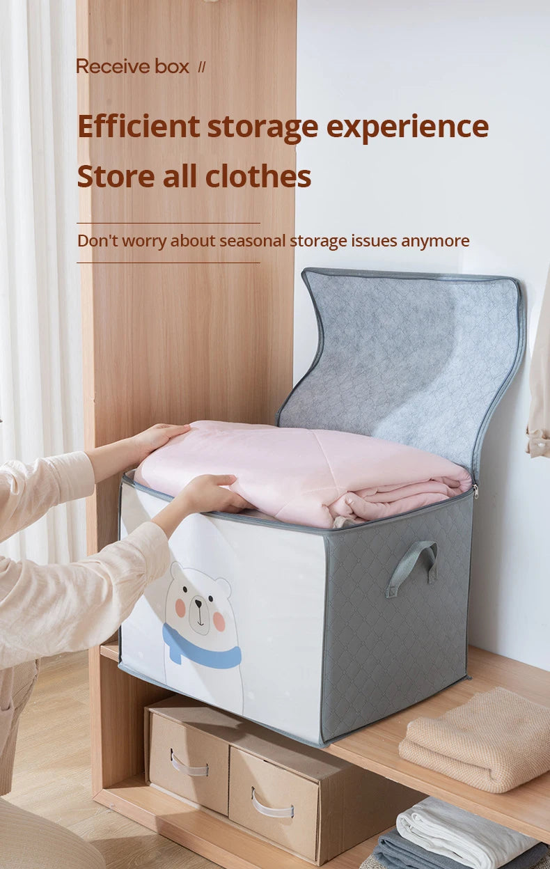 1pc Large Capacity Clothes Storage Bag Organizer With Reinforced Handle For Blankets Bedding Foldable With Zipper Storage Bag 