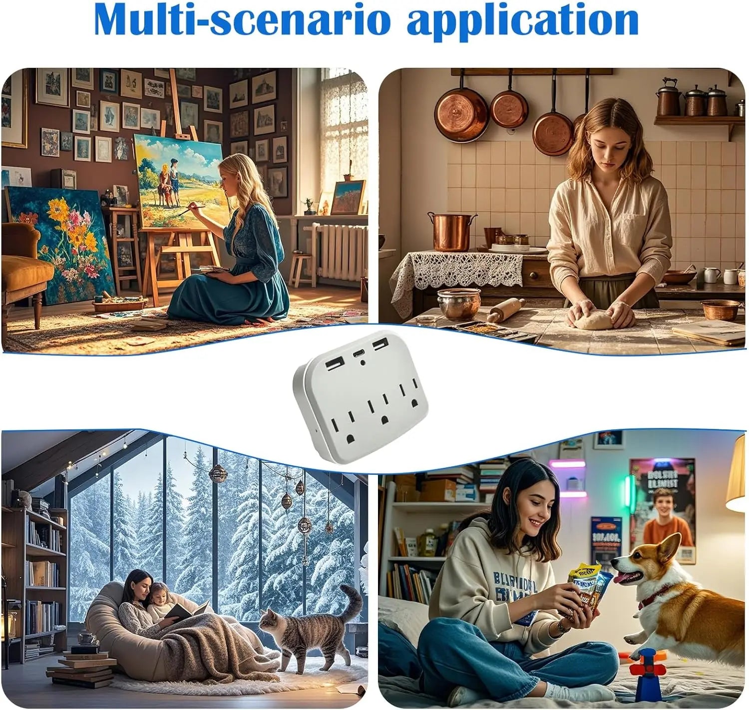 Caméra d’intérieur 4K HD Chargeur mural Caméras de sécurité - caméra Wi-Fi avec alertes de mouvement, compression H.265+, ports USB double / Type-C pour H