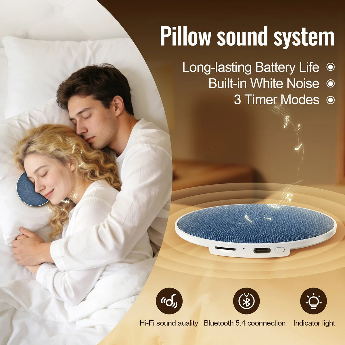 Bluetooth 5.4 Under Pillow Sleep Speaker With White Noise Aid 360° Surround Sound Private Audio No Disturb Partner