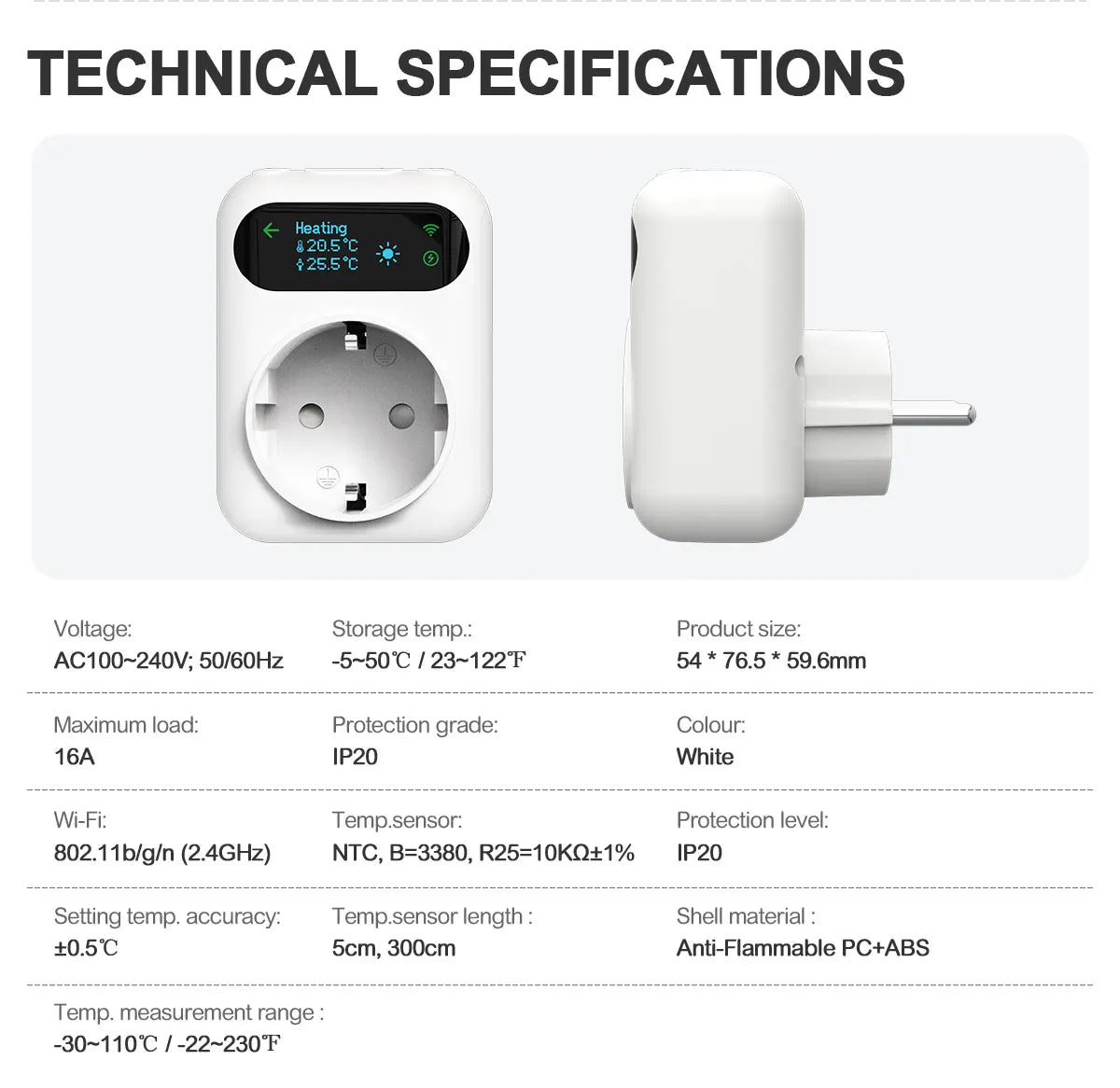 Tuya WIFI Digital Thermostat Socket 16A Outlet Plug Remote Temperature Controller Timer Switch Cooling Heating 3M NTC Sensor 