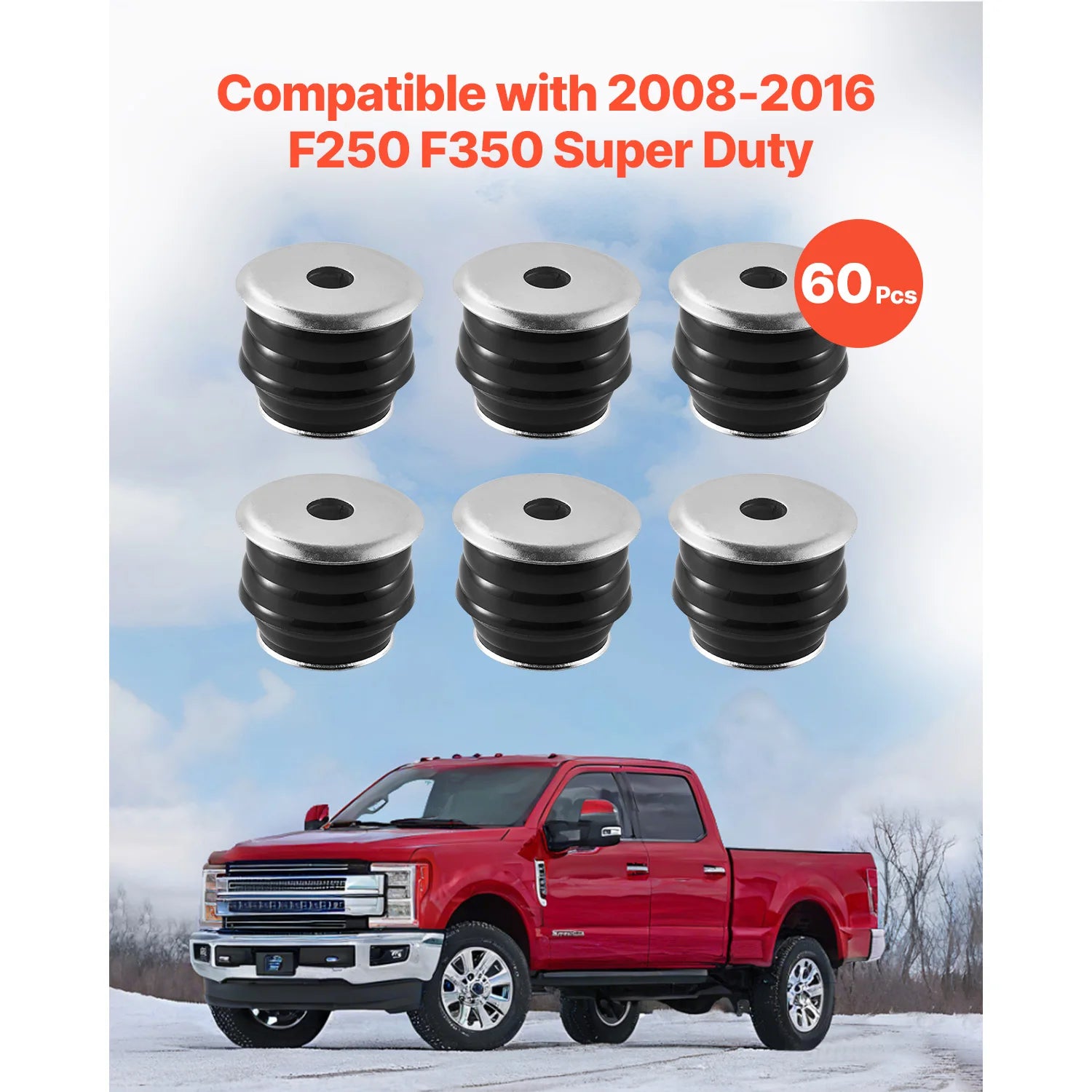 Body Mount Bushing Kit 60/62 PCS for 1980–1998 Ford F150 F250 F350
