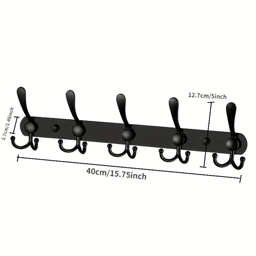 Wall-Mounted Coat Rail with Five Triple Hooks