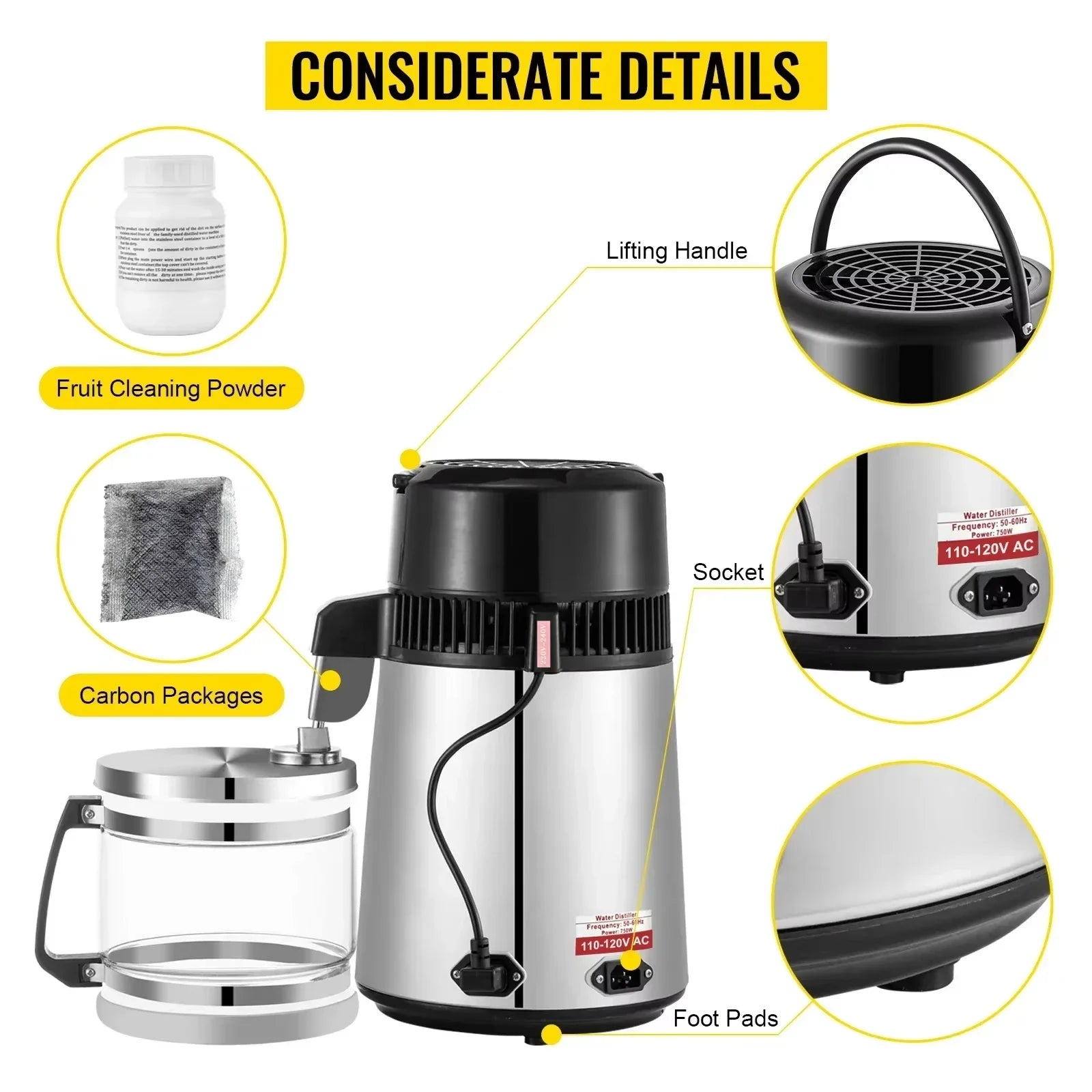 4L Water Distiller Machine 750W with Adjustable Temperature