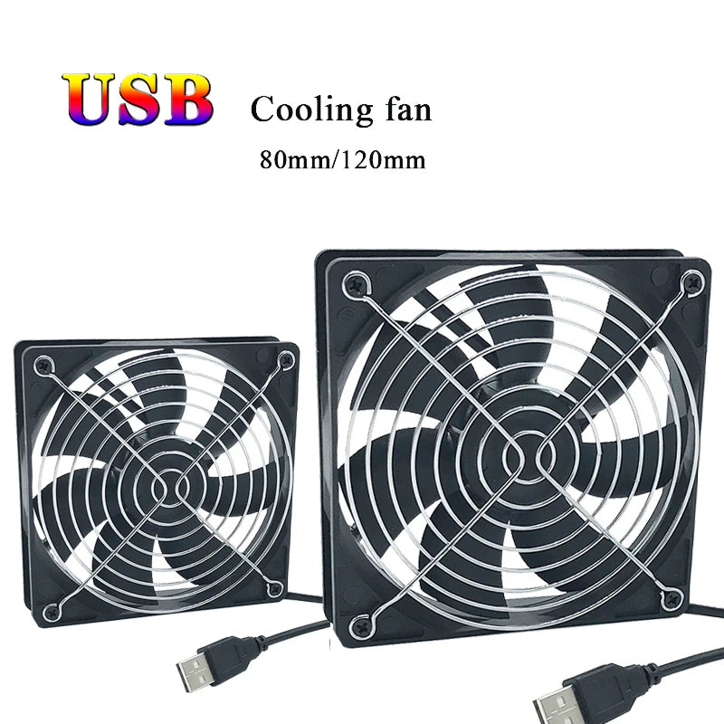 120x120x25mm 80x80x25mm 12V USB Power Cooling Case Fan For Receiver DVR Xbox TV Box Router