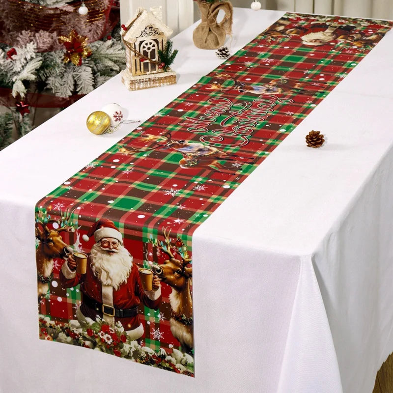 Vintage Christmas Table Runner Retro Santa Claus Table Cover Christmas Decorations For Home 2025 Navidad Noel Gift New Year 2026 