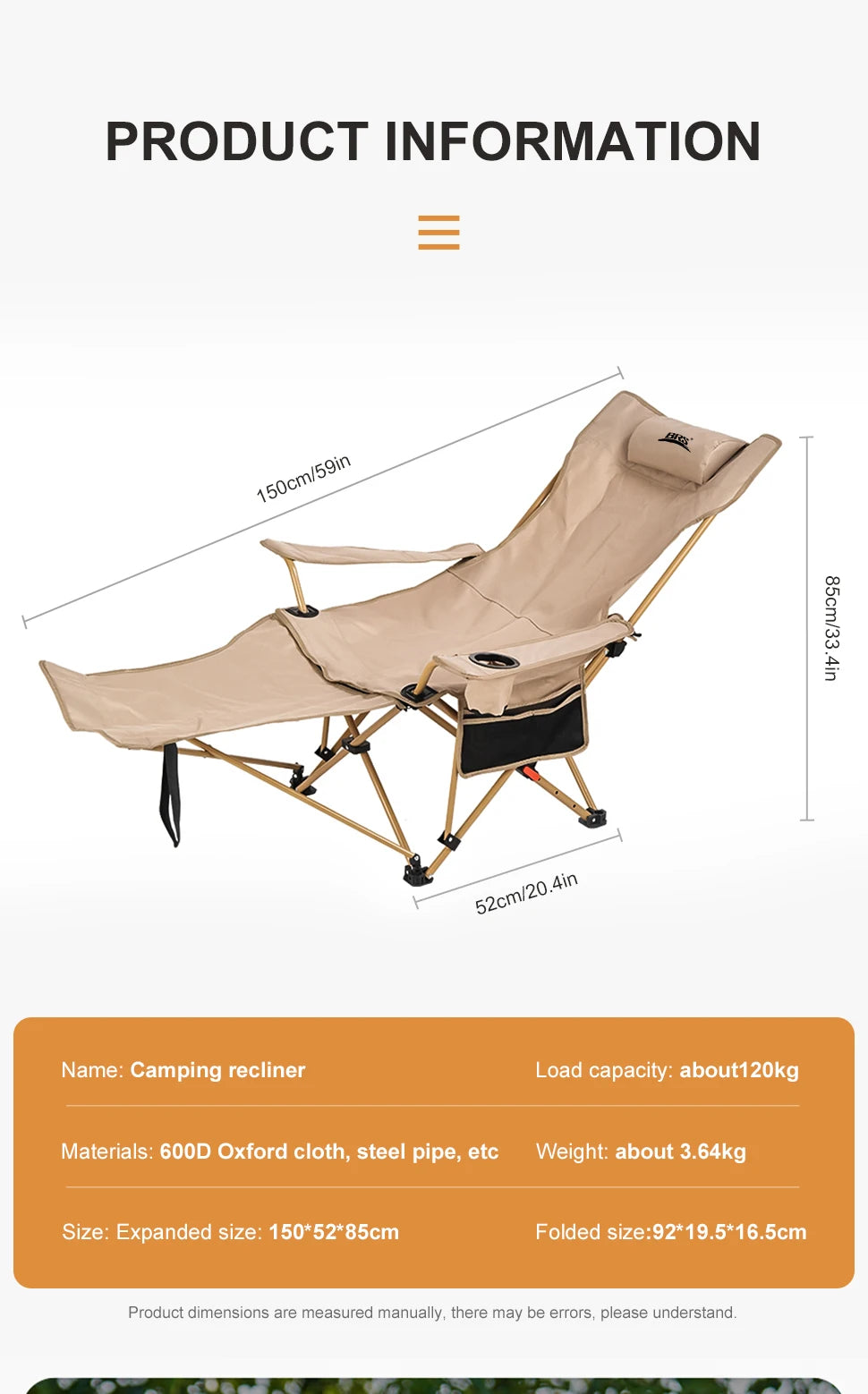 2-in-1 Reclining Camping Chair with Footrest and Storage