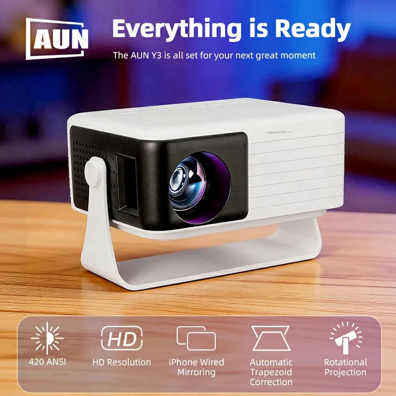 AUN Y3 Projector Portable Home Theater MINI Projector Video 3D Smart TV Cinema IPhone Cable Mirror For Full HD 4K Video Via HDMI