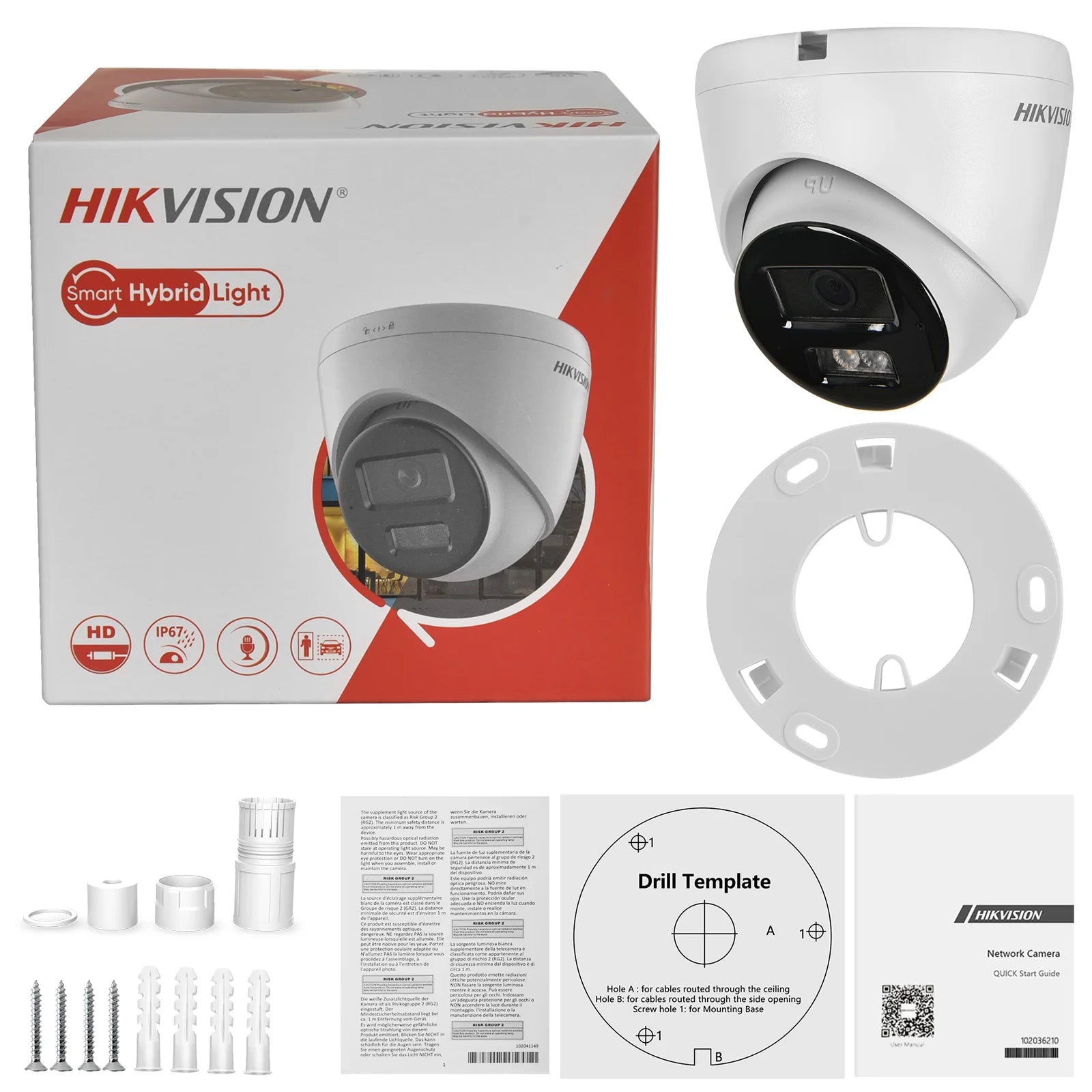 Hikvision 8MP 4K ColorVu Smart Hybrid Light POE IP Camera DS-2CD1383G2-LIUF Motion Detect 2.0 Human Detect MIC SD Slot IP67 