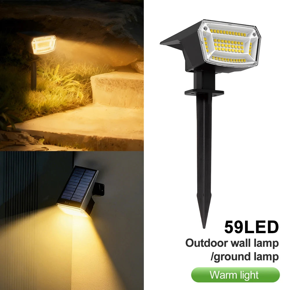59/72 LED Lampes solaires d’extérieur étanches IP65, 3 modes d’éclairage, projecteurs paysagers à énergie solaire pour la décoration de cour extérieure