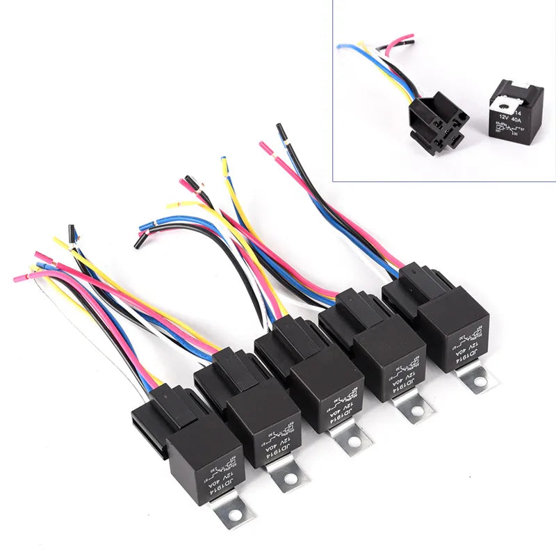Waterproof Automotive Relay 12v 5pin 40a Car Relay With Black Red Copper Terminal Auto Relay With Relay Socket 1pc