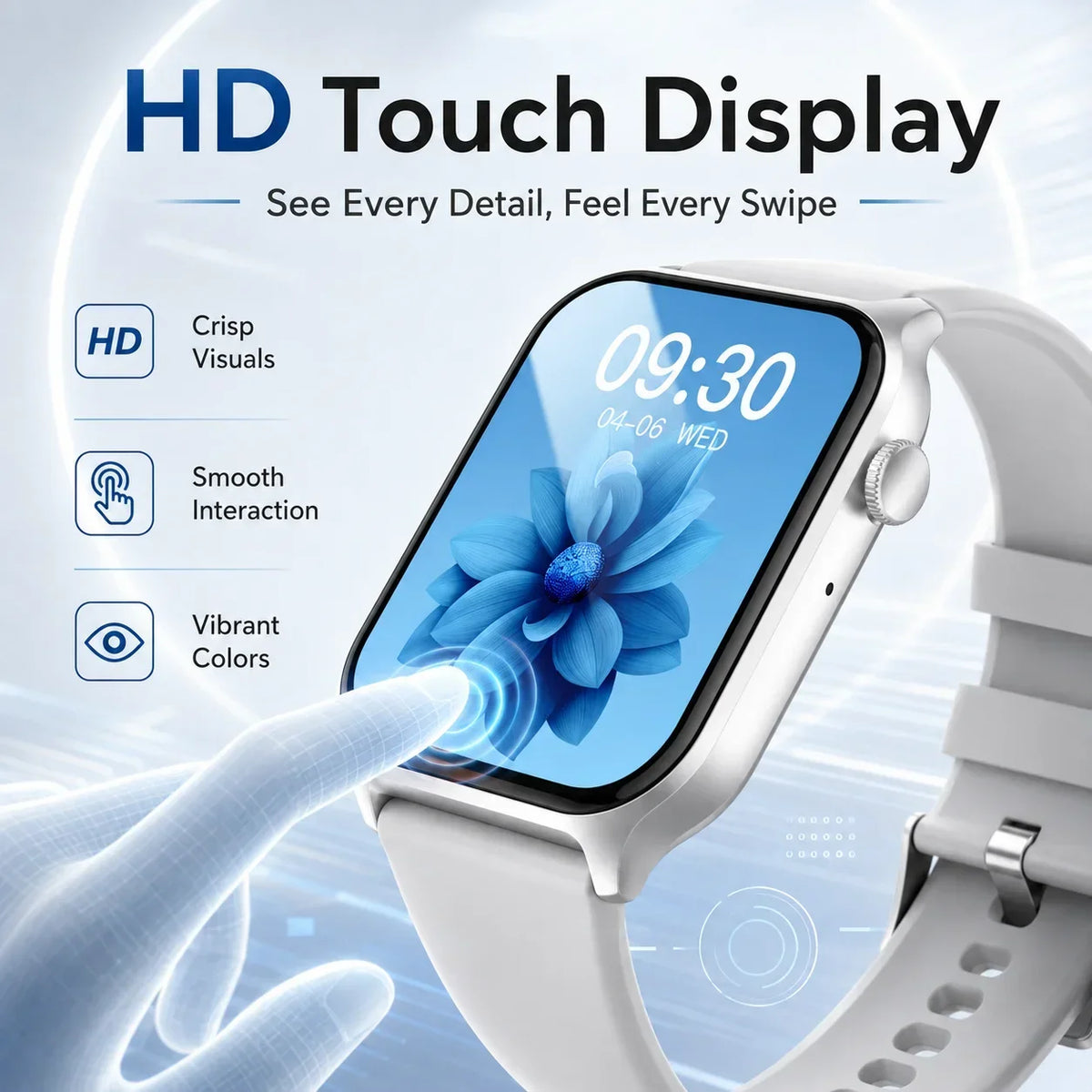 For Android IOS Users WETECH WX16 Smart Watch Bluetooth Call Internal Mic Touch Screen 123 Sport Modes Heart Sleep Stress Tracking Fitness Wristwatch 7-Day Battery White Black Two Colors Available