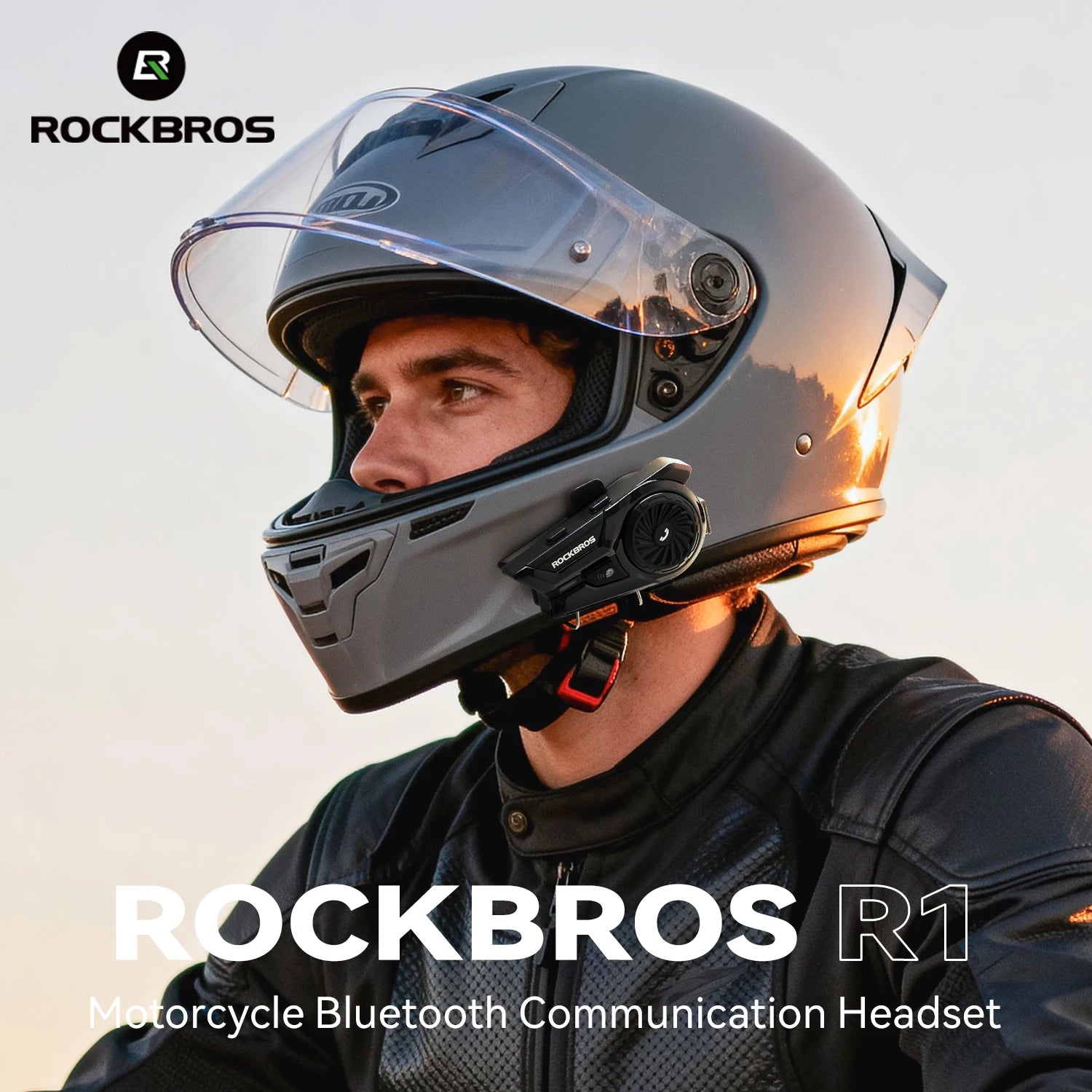 Cască moto ROCKBROS cu interfon impermeabil 300M, BT6.0, căști cu control vocal, baterie 1000mAh