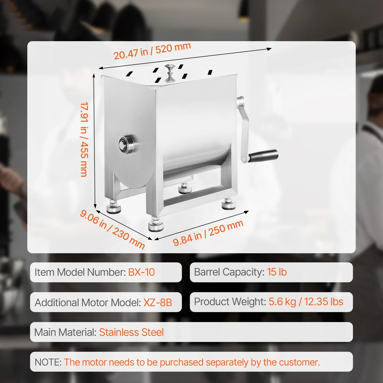 Manual Meat Mixer with Lid, Handle and Gear Reducer
