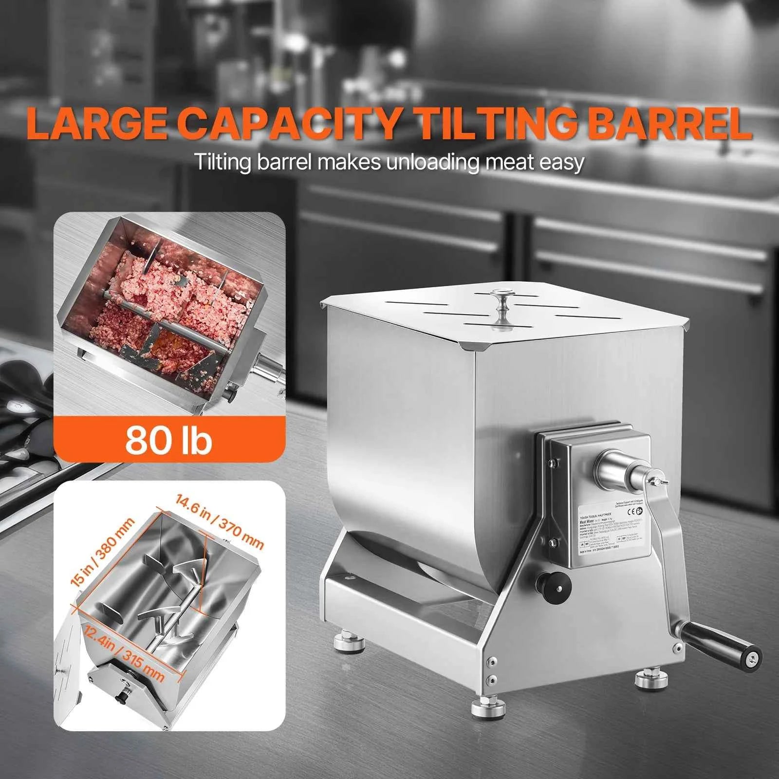 80L Manual Meat Mixer with Tilt Tank and Lid