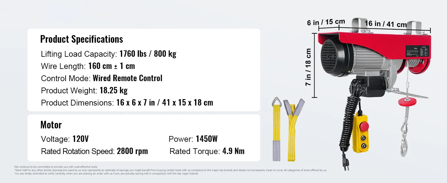 SucceBuy 200-800kg Electric Hoist with Wired/Wireless Remote Control Lifting Crane Cable Hoist Winch for Boat Garage Elevator