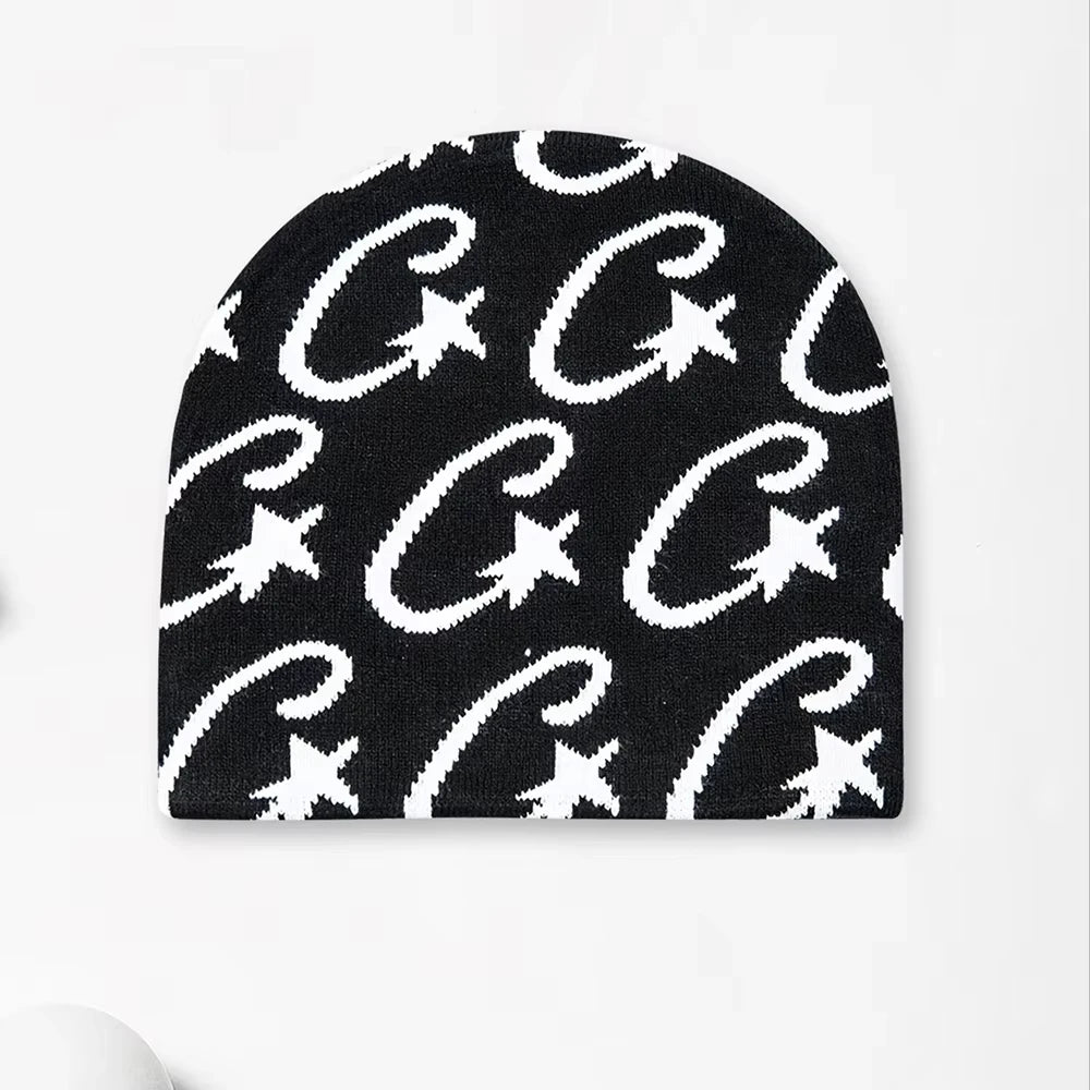 Fashionable Hip-Hop hat for women, Jacquard knitted hat with winter star pattern, warm hat for outdoors, suitable for Christmas