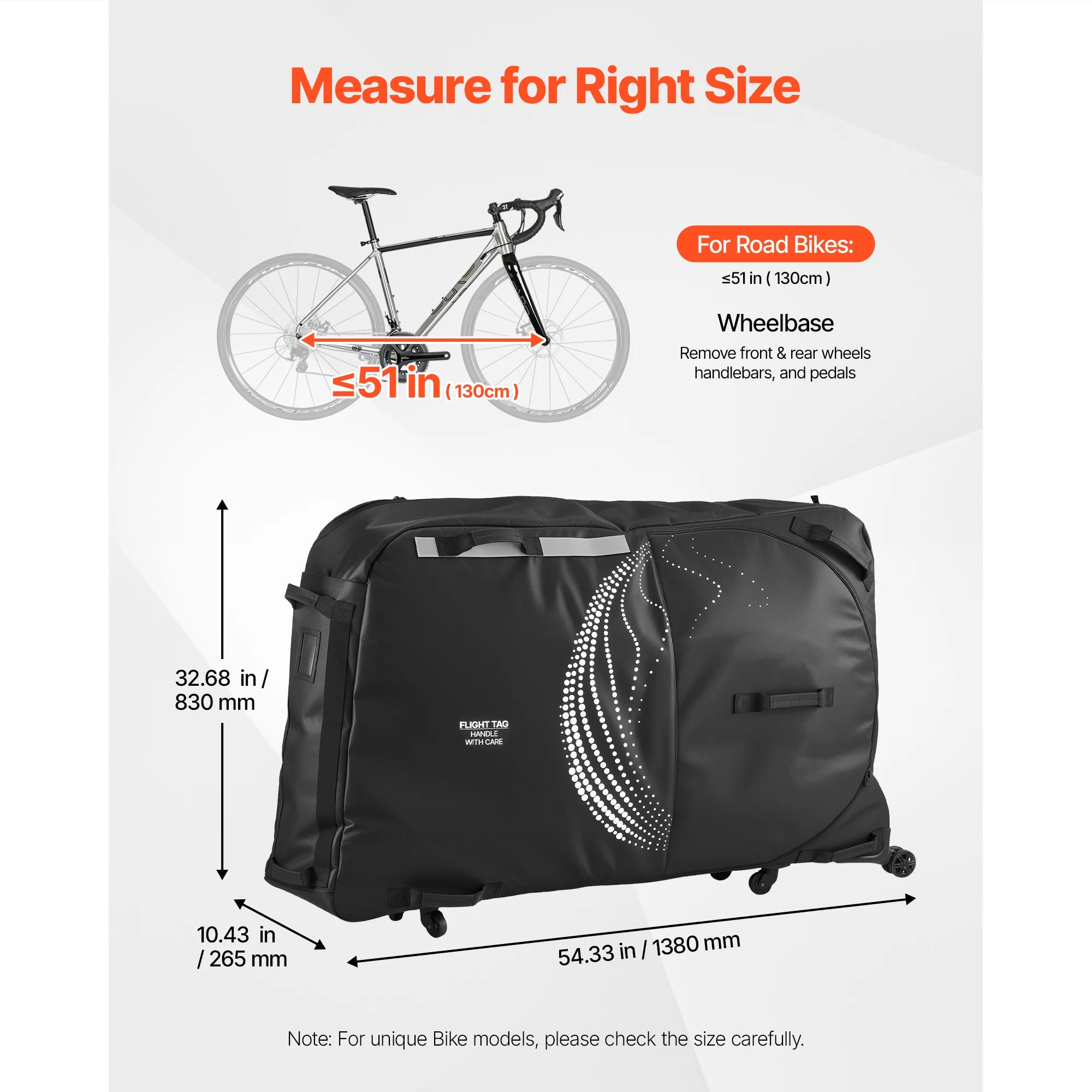SucceBuy Bike Travel Bag Transport Universal Bicycle Storage Case Bag with Fork Mount Stabilisation fit Max. Wheelbase 51in