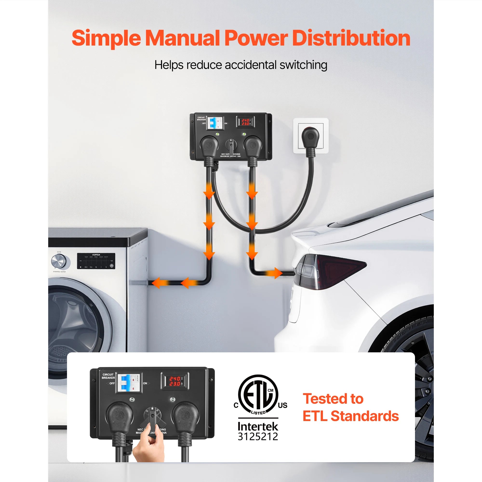 Manueller EV-Ladesteckdosen-Splitter 240V 24A für Trockner & Elektrofahrzeug