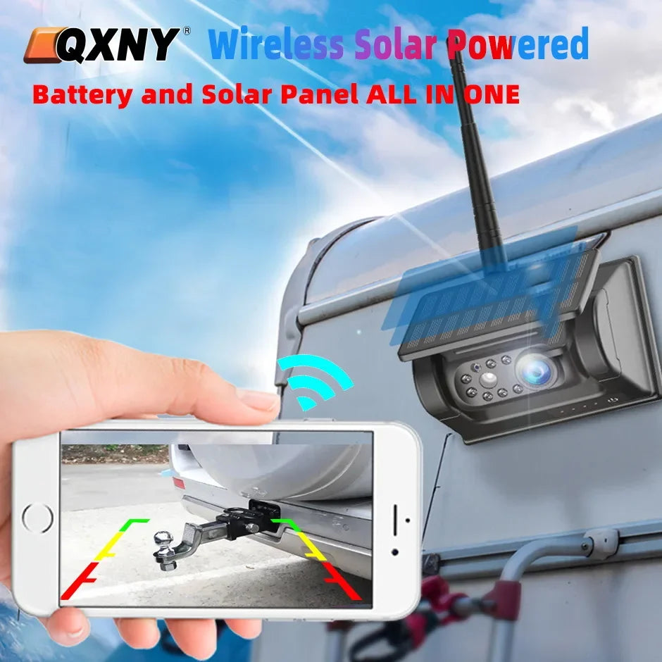 Solar Powered WiFi Magnetic Wireless Rear View Camera for iPhone AndroidRVs Trailers Trucks -1080P IR Night Vision Compatible 