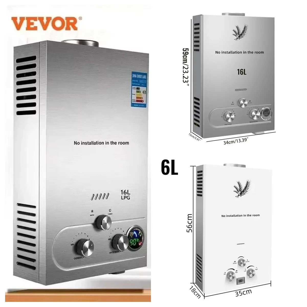 Portable LPG Tankless Water Heater with Digital Display 6L-18L