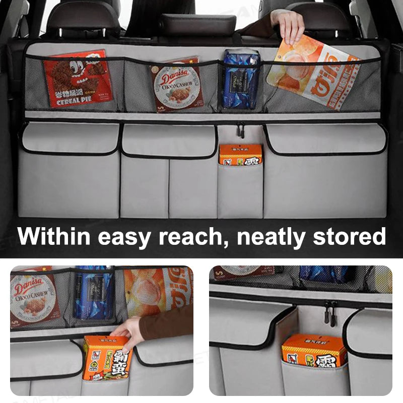 SEAMETAL 9-Pocket Car Organizer Seat Back Hanging Storage Bag Wear-Resistant Oxford Colth SUV/MPV Trunk Organizer with Zipper