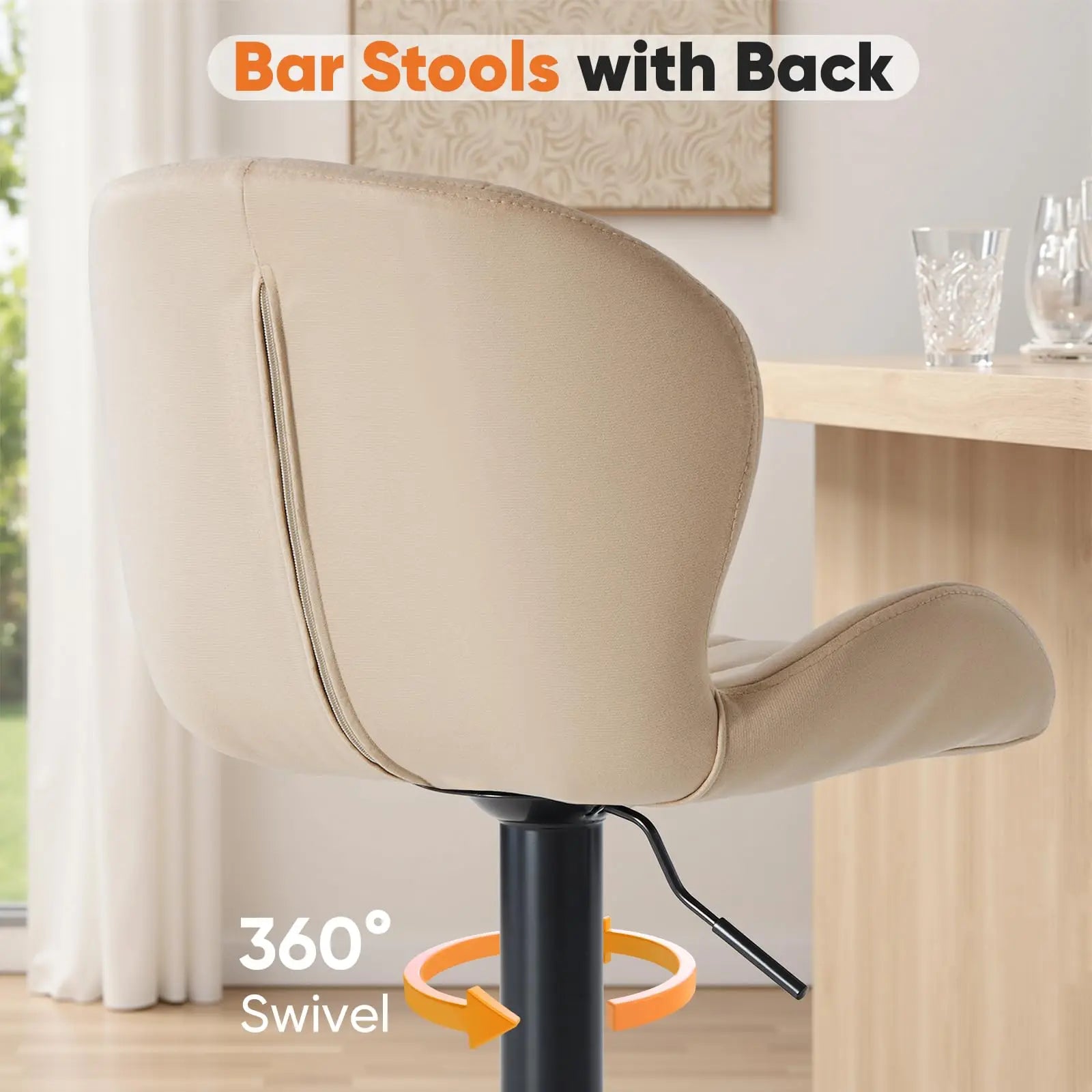 Adjustable 360° Swivel Bar Stools Set of 2 Fabric Dining Chairs