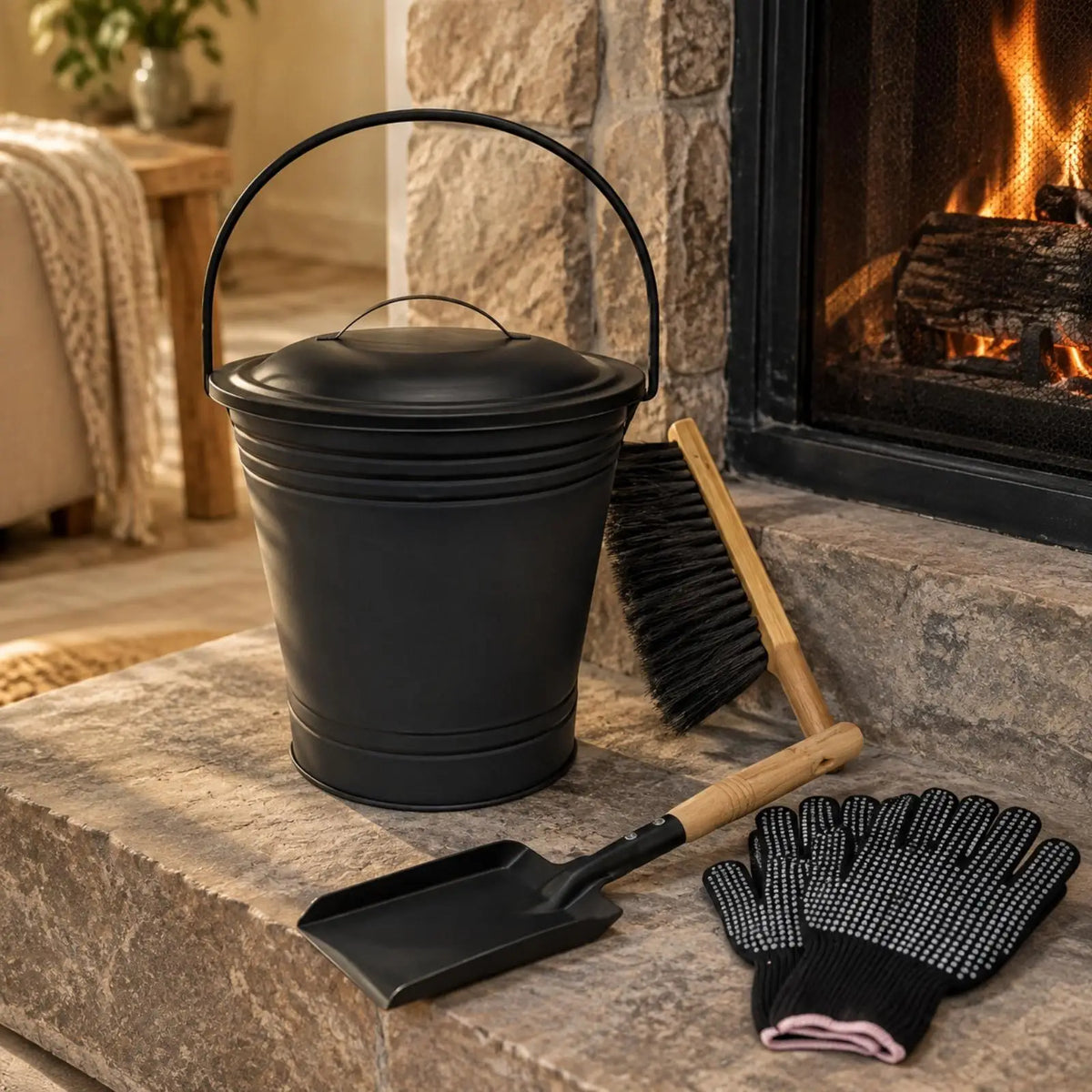 Lidded Fireplace Ash Bucket with Shovel, 11 L