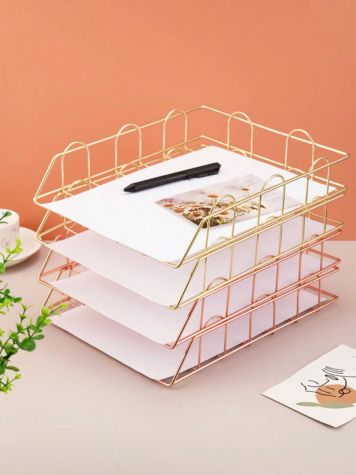 Metal Desktop Letter Tray, Stackable Design