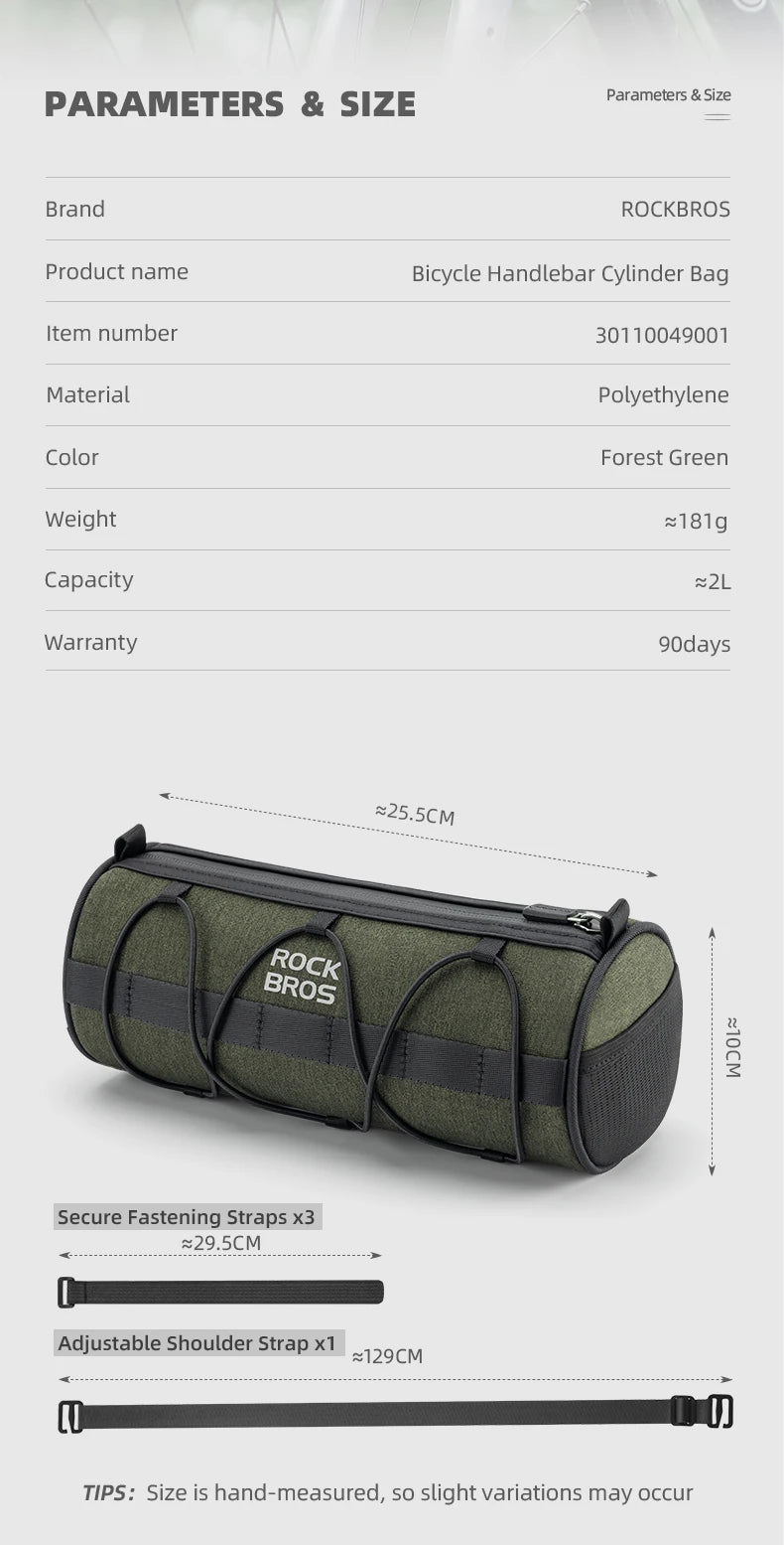 2L Bicycle Handlebar Bag with Shoulder Strap & 3-Point Mount