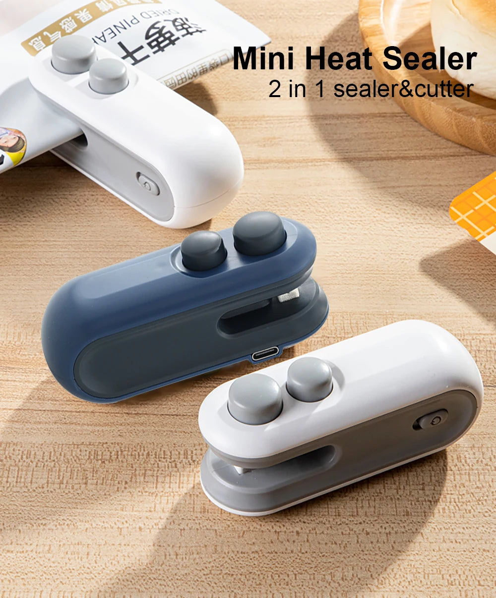 Handheld Bag Sealer Mini Heat Vacuum Food Sealer with Cutter and Magnet 2 in 1 Bag Sealer for Plastic Bags Snacks Food Storage 