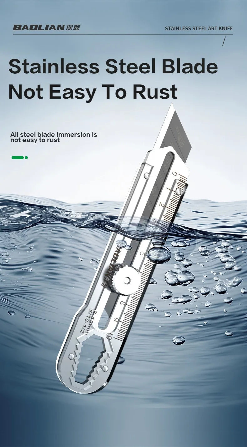 Utility Knife Box Cutter 8 In 1 Mutipurpose Stainless Steel Retractable Heavy Duty Waterproof Snap off Cutter Knife And Blades 