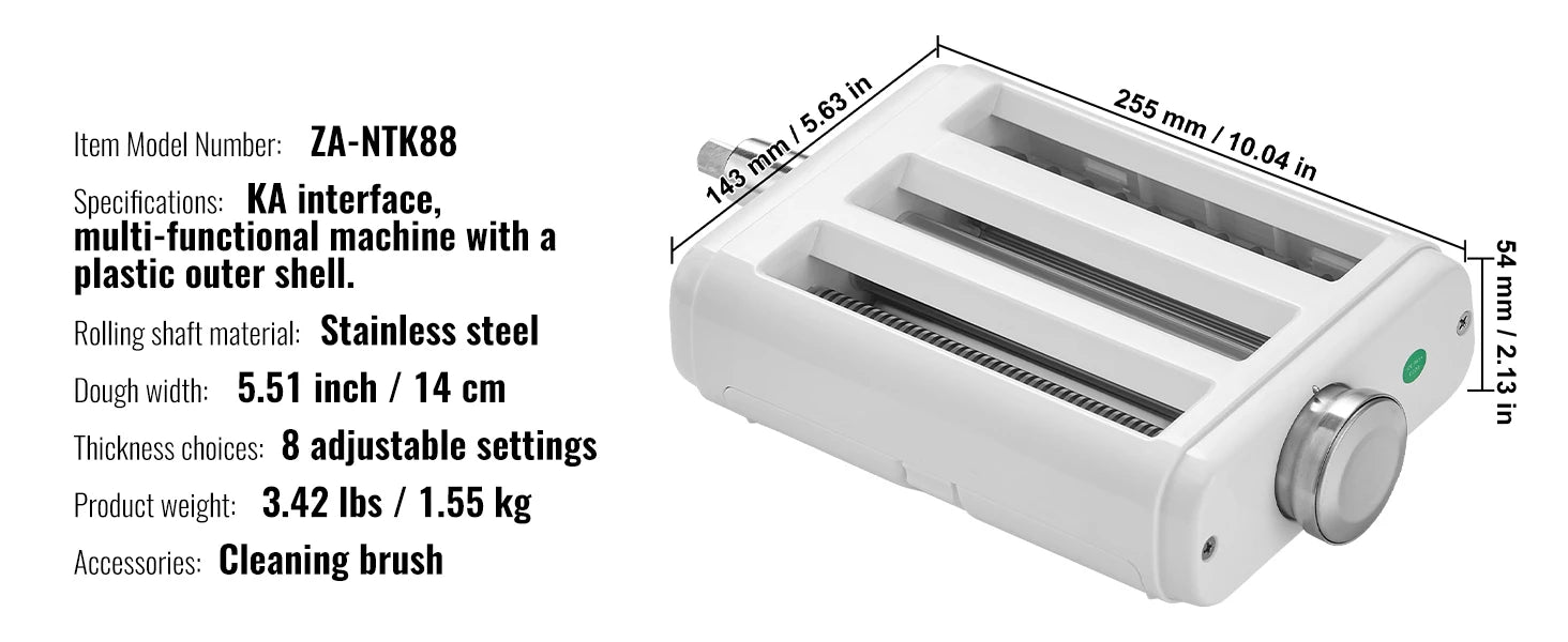 Accessoire 3-en-1 pour pâtes pour robot KitchenAid avec rouleau et coupe-pâtes