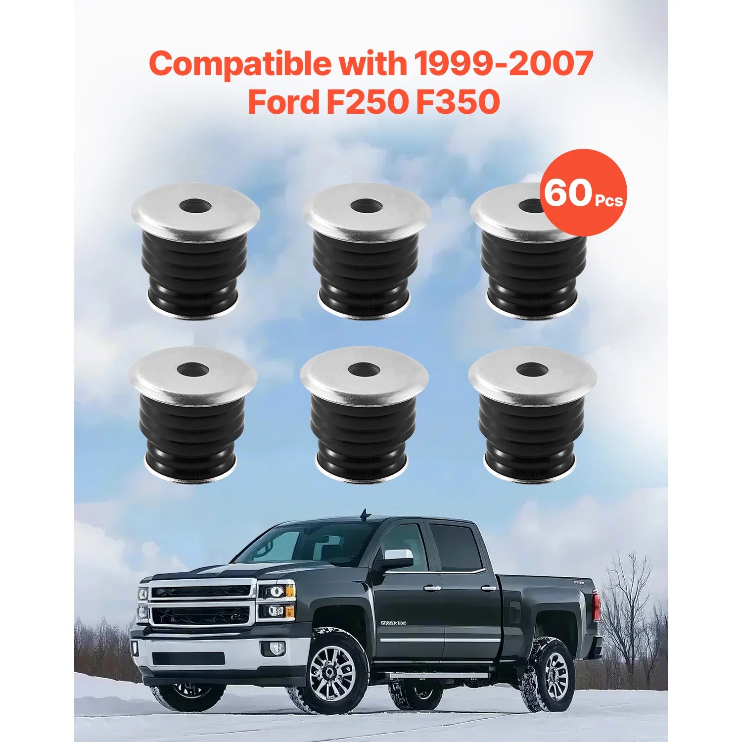 Body Mount Bushing Kit 60/62 PCS for 1980–1998 Ford F150 F250 F350