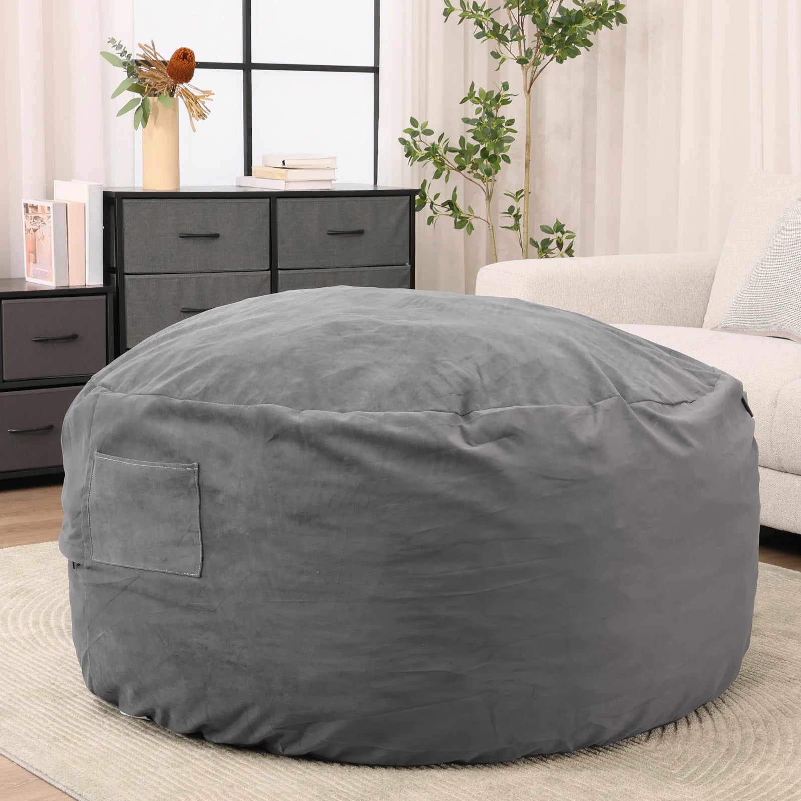 Oversized Foam Bean Bag Chair with Washable Cover & Pocket