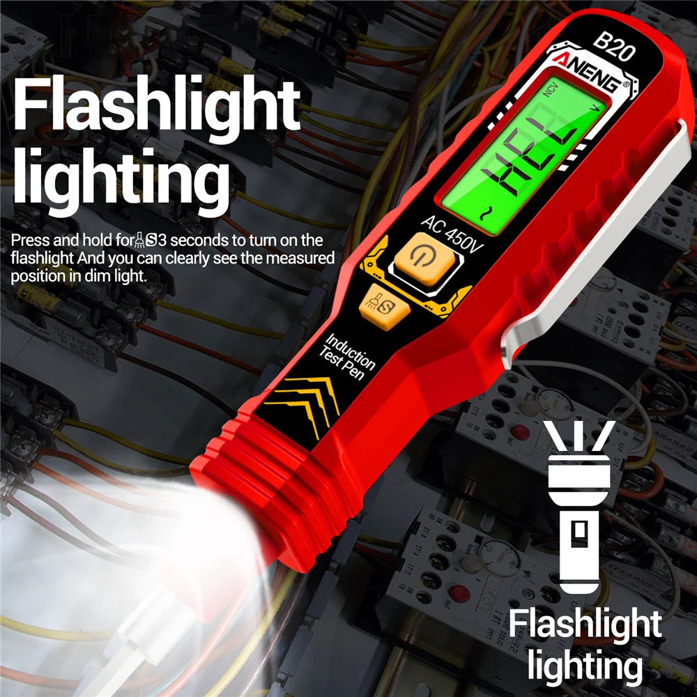 ANENG B20 Digitaler Spannungsprüfstift mit Taschenlampe, hochpräziser Schraubendreher, elektrischer Induktionsprüfstift