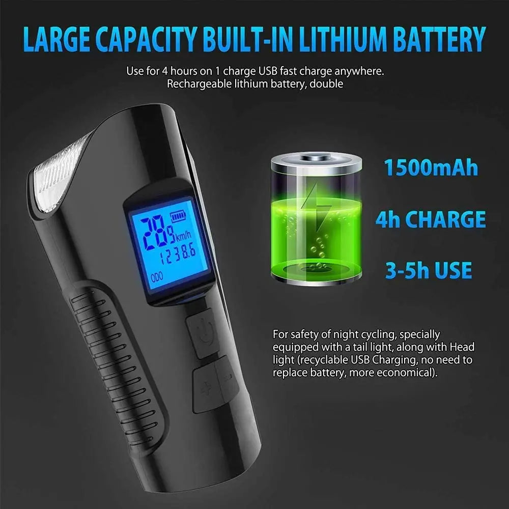 Rechargeable Bicycle Light with Horn and Speed Display