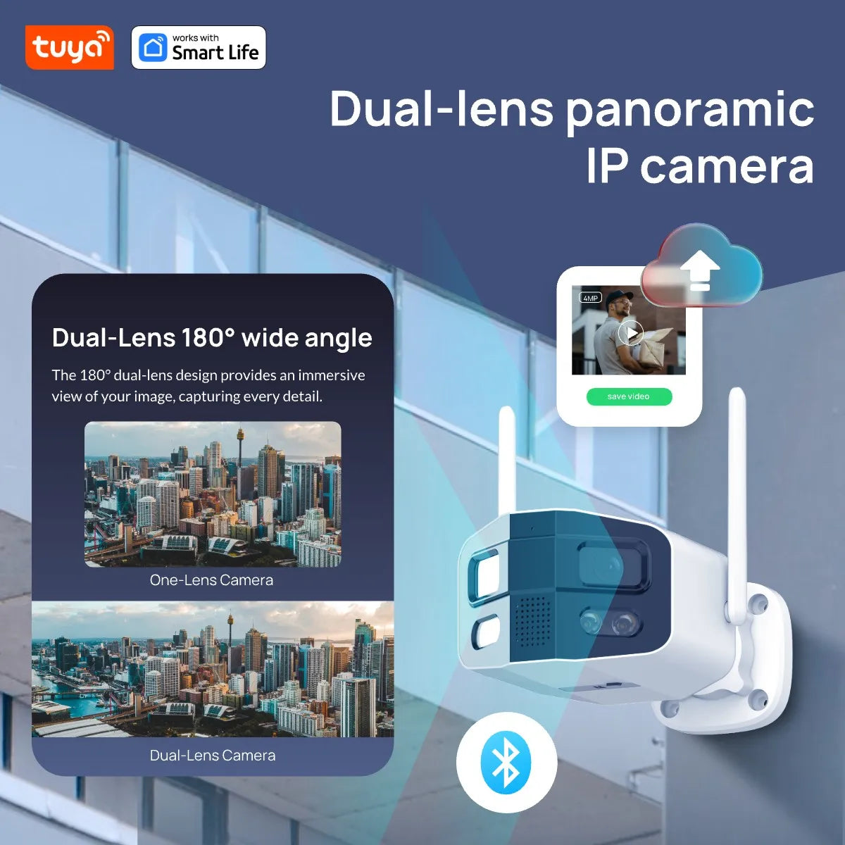 180° Dual Lens Outdoor Security Camera 4MP with Night Vision