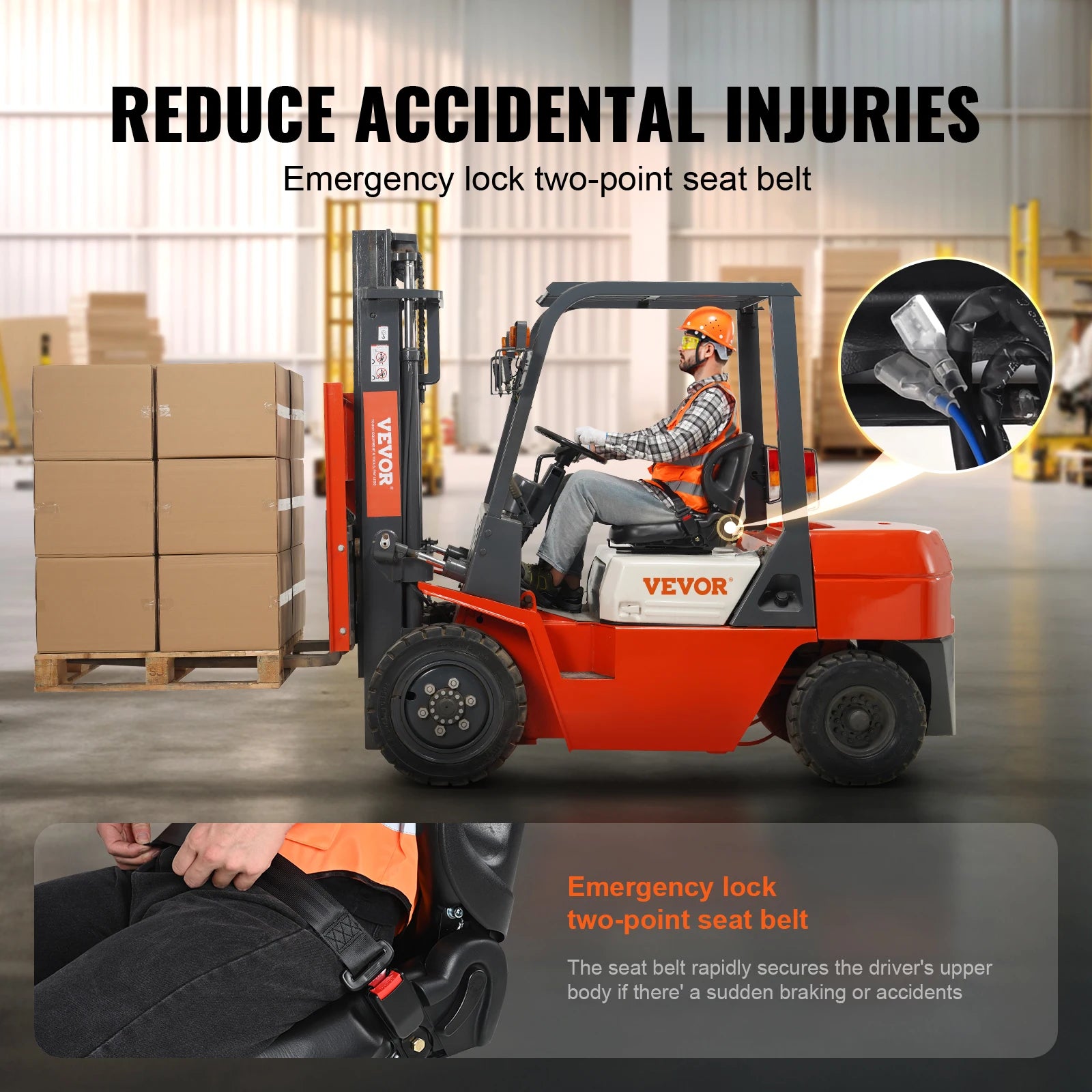 Universal Forklift Seat with Adjustable Backrest and Seatbelt