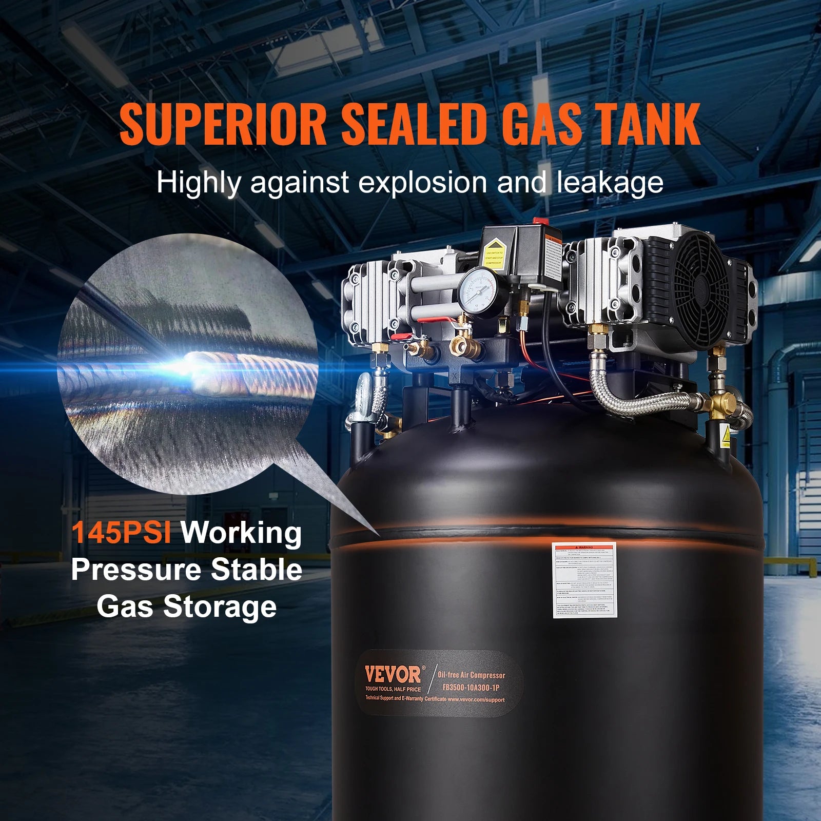 SucceBuy 80 gallon luftkompressor 6,5 HP 145 psi oljefri luftkompressor Ultra tyst kompressor för industriella arbetsplatser Autoreparation
