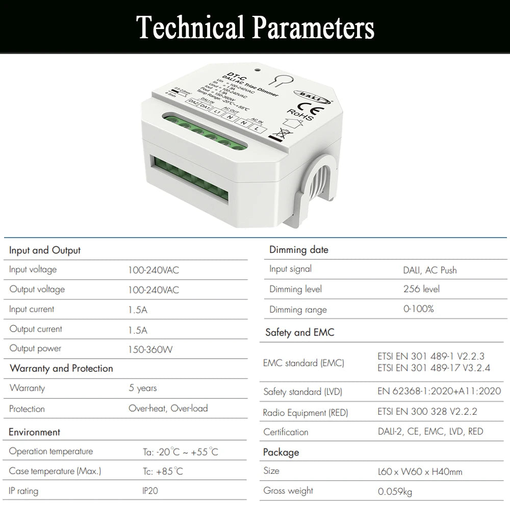 DT-C DALI AC fase-kapacitetsdimmer