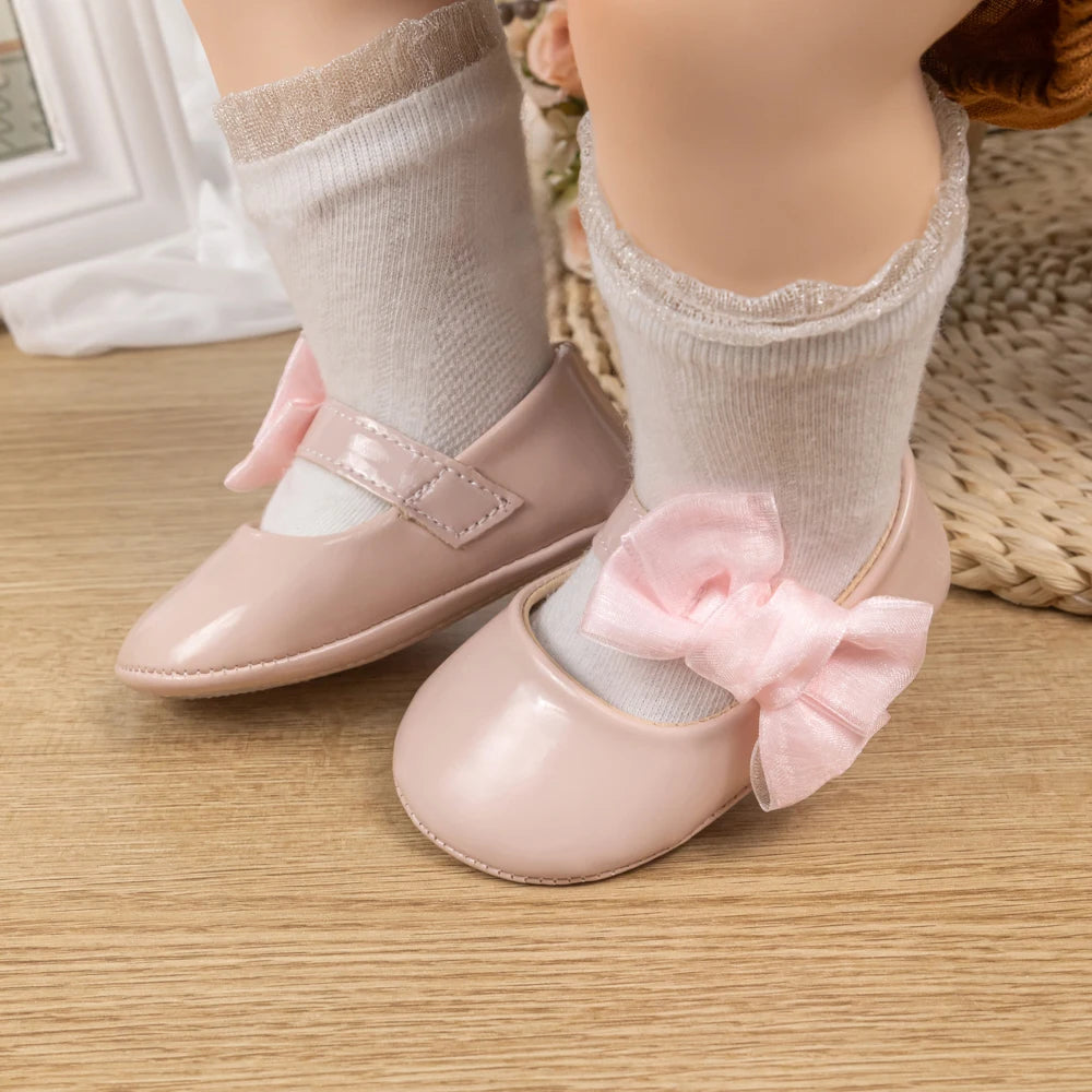 Newborn Baby Non‑Slip PU Walking Shoes with Soft Rubber Bottom