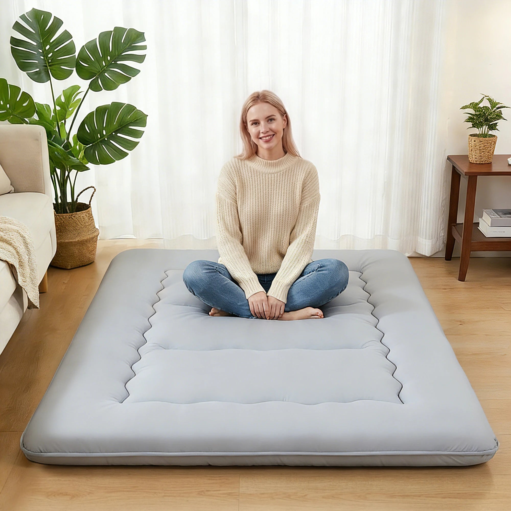 Foldable 4-Inch Mattress Topper Full Queen Soft Portable Bed