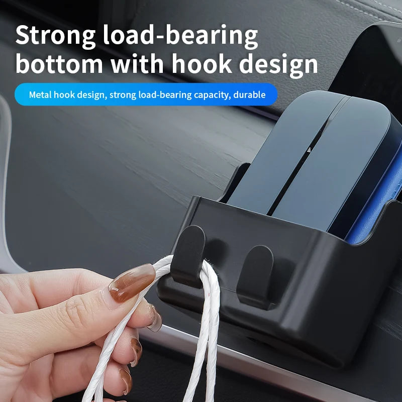 SEAMETAL Adhesive Universal Car Storage Box Multifunctional Dual-Hook Design Reserved Charging Port Car Accessories Interior