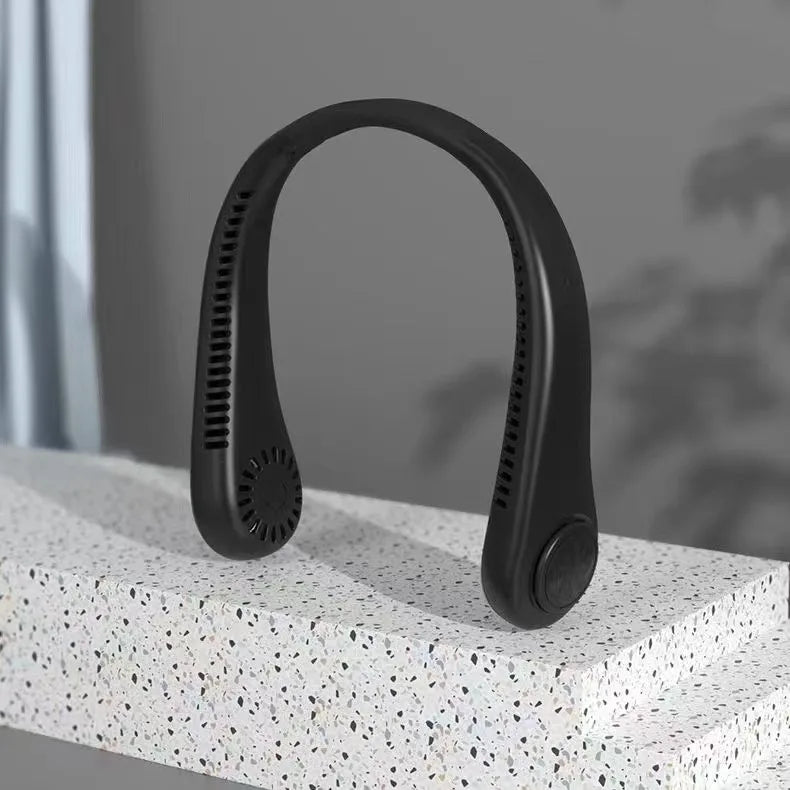 Ventoinha elétrica recarregável com ecrã digital para pendurar ao pescoço, design sem pás, ventoinha de pescoço sem pás, recarregável por USB