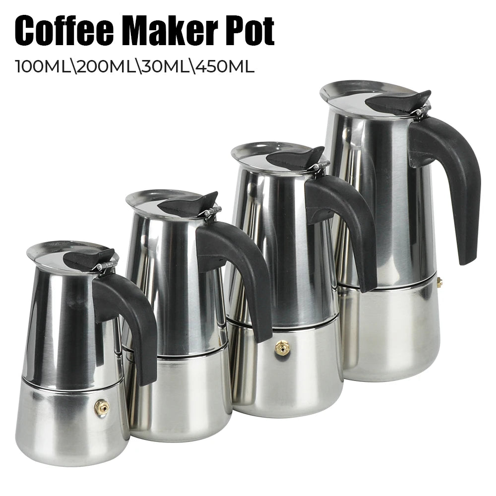 Stainless Steel Moka Pot for Stovetop Espresso, 2 to 9 Cups
