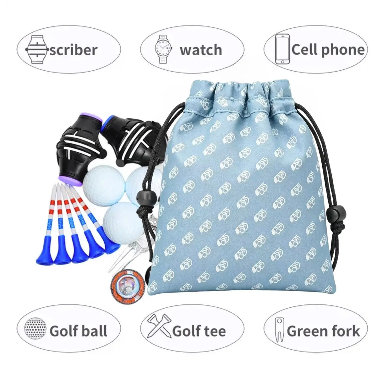 Blå golfpåse för värdesaker med dragsko
