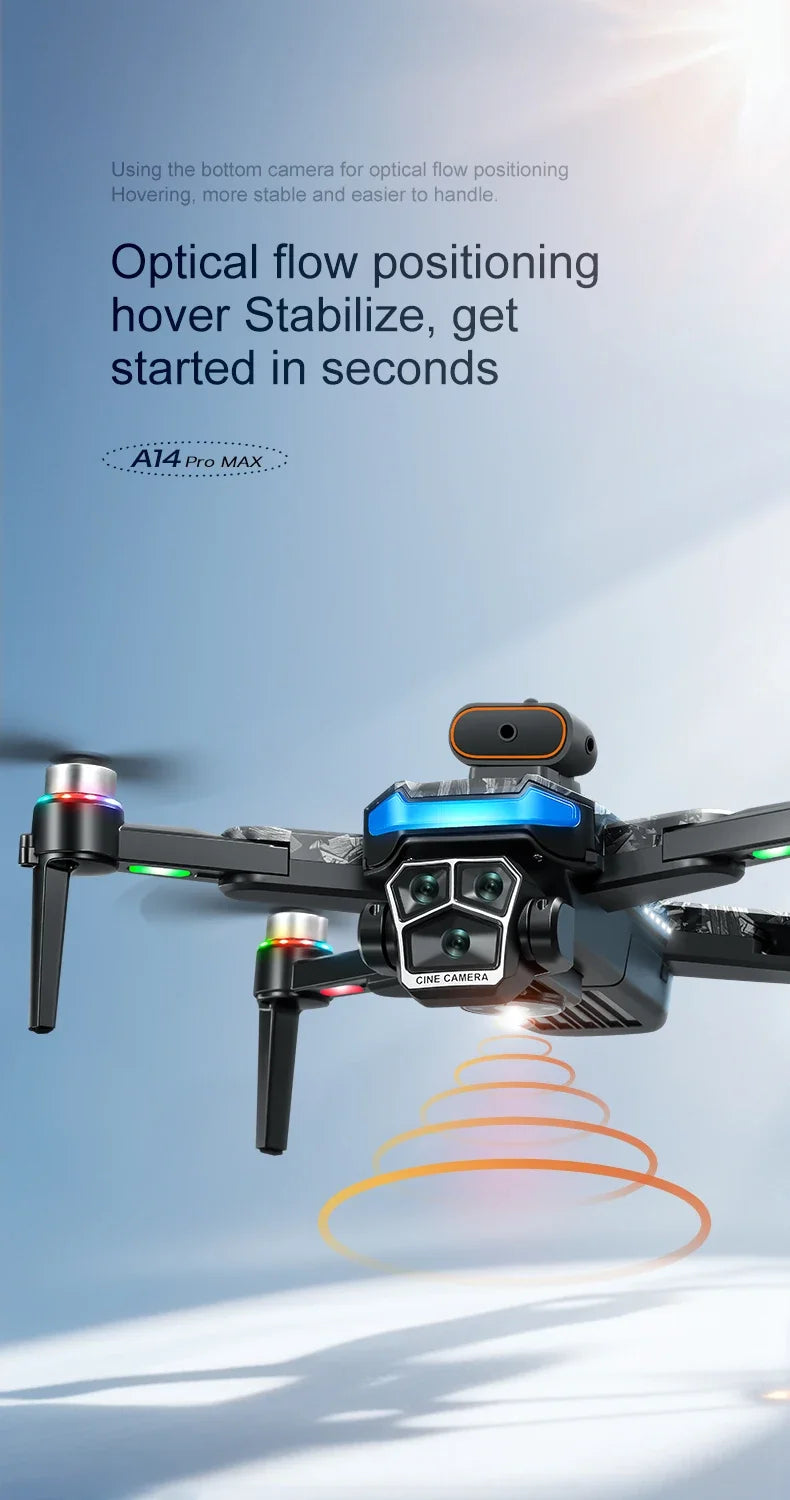 For Genuine A14 Pro Max GPS Brushless 8K Three Camera Obstacle Avoidance Foldable Quadcopter RC with screen Distance Drone Toys