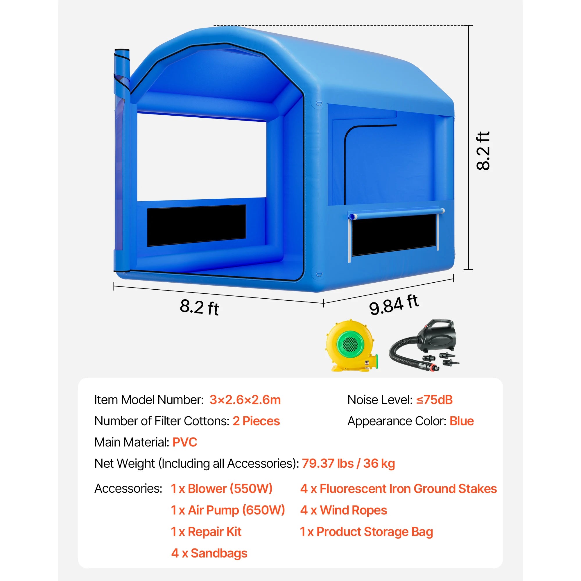 SucceBuy Inflatable Paint Booth Inflatable Spray Booth with Powerful Blower and Air Filter System Round Roof with Light Hook