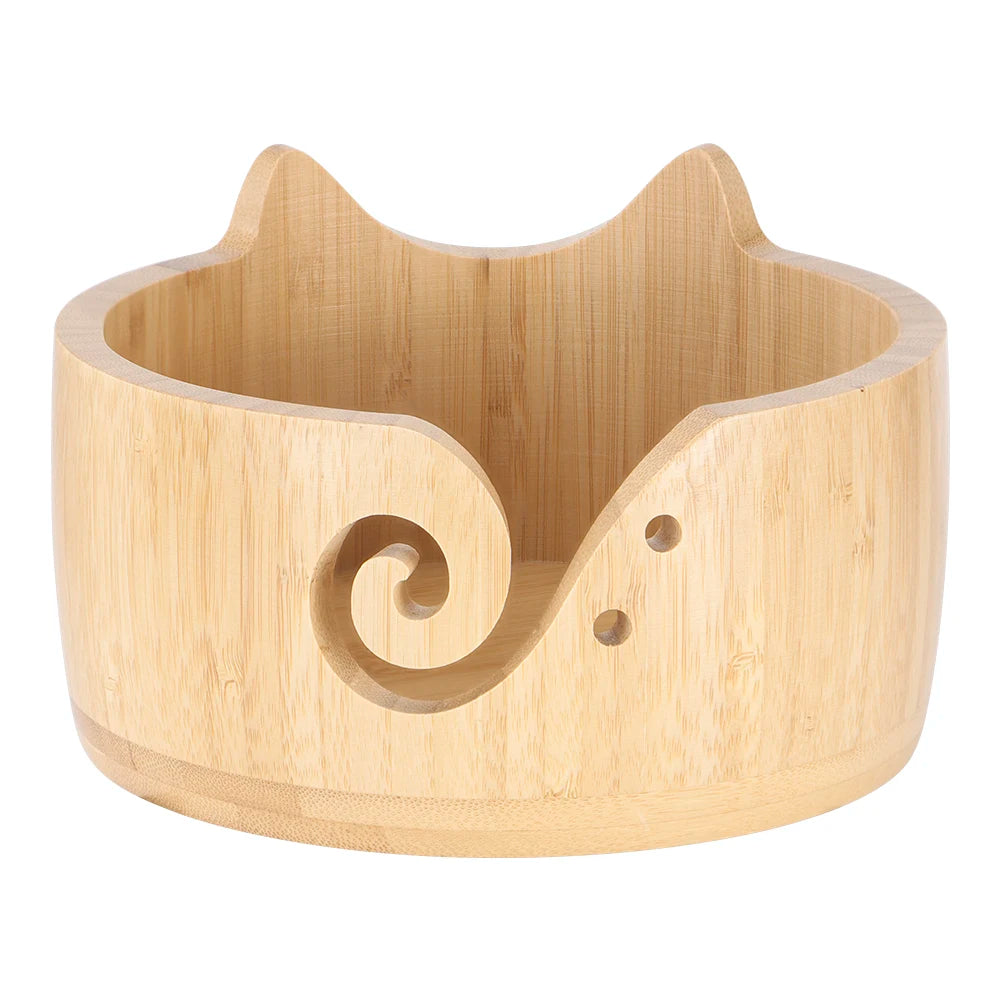 Wooden Cat-Ear Yarn Bowl